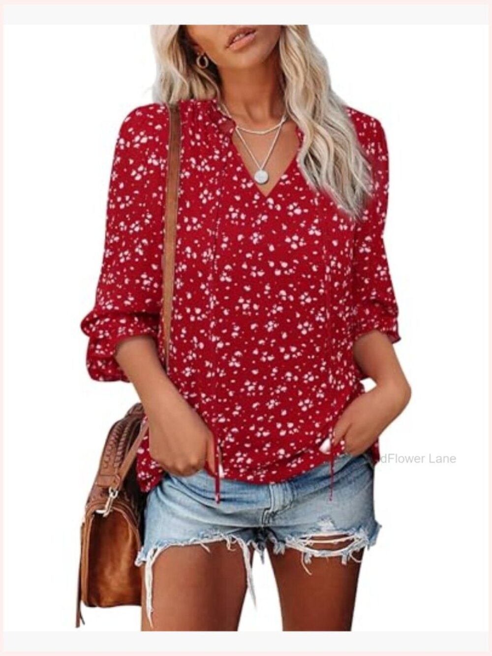 Ruffle V Neck Tie Front Long Sleeve Chiffon Tunic Blouse Work Tops - Picture 5 of 7